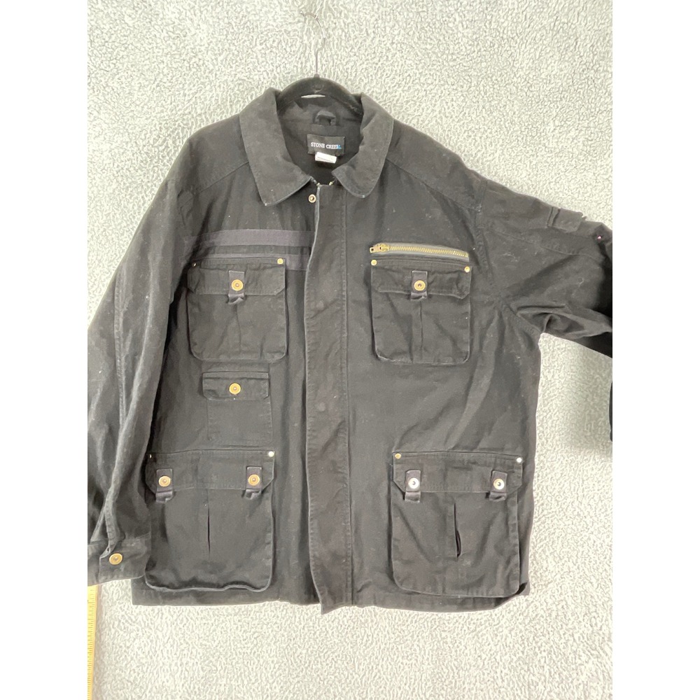 Stone Creek Utility Jacket Mens 2XL Black Cotton Canvas Multi Pocket Field Coat